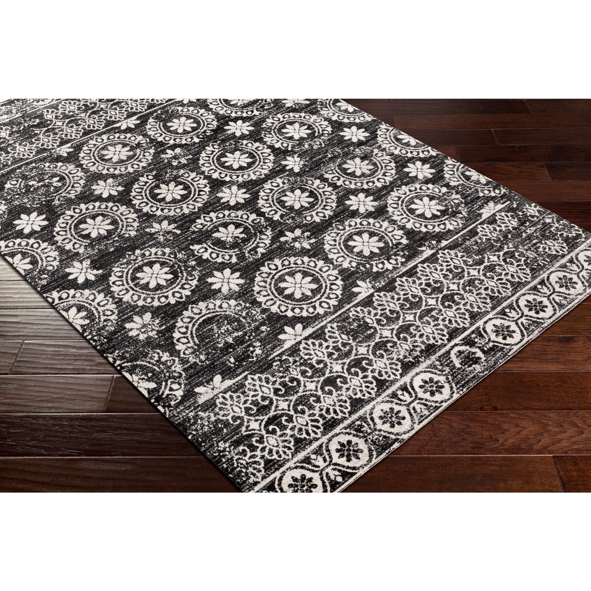 Livabliss Lavadora Medallion Machine Washable Indoor Area Rug, Black ,9'2" x 12'