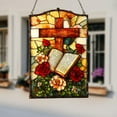 thumbnail image 3 of Bible & Cross Stained Glass Suncatcher, Christian Window Art with Roses and Butterfly for Prayer Room, Memorial Gift, Religious Home Décor, 3 of 5