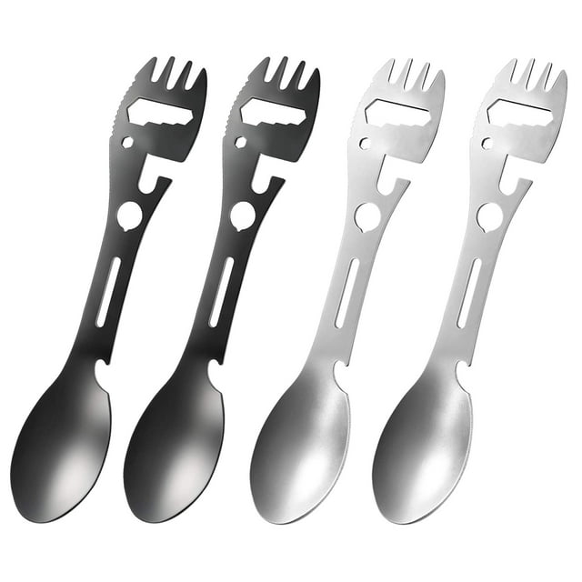 4Pcs 10In1 Camping Spork Multi-Functional Spork Spoon Can Opener Serrated Wrench for Outdoor Hiking Backpacking
