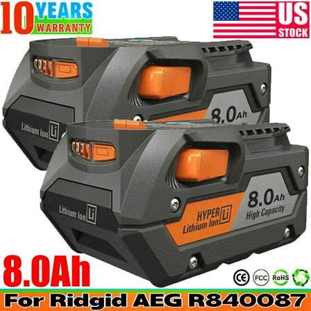 2pack Battery for Ridgid 18V R840085 8.0Ah Lithium-ion Battery 18V R840087 Tool