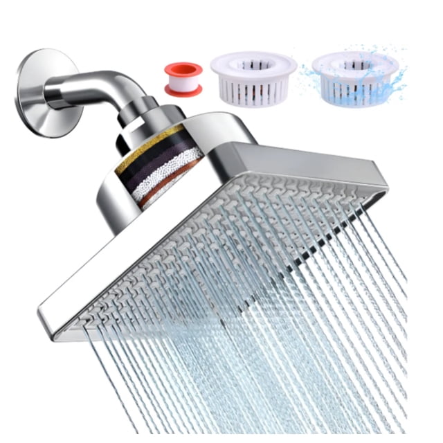 Cabezal De Ducha 2 Filtrante Para Regadera De Baño Cuadradas Modelo Plateado Cromado