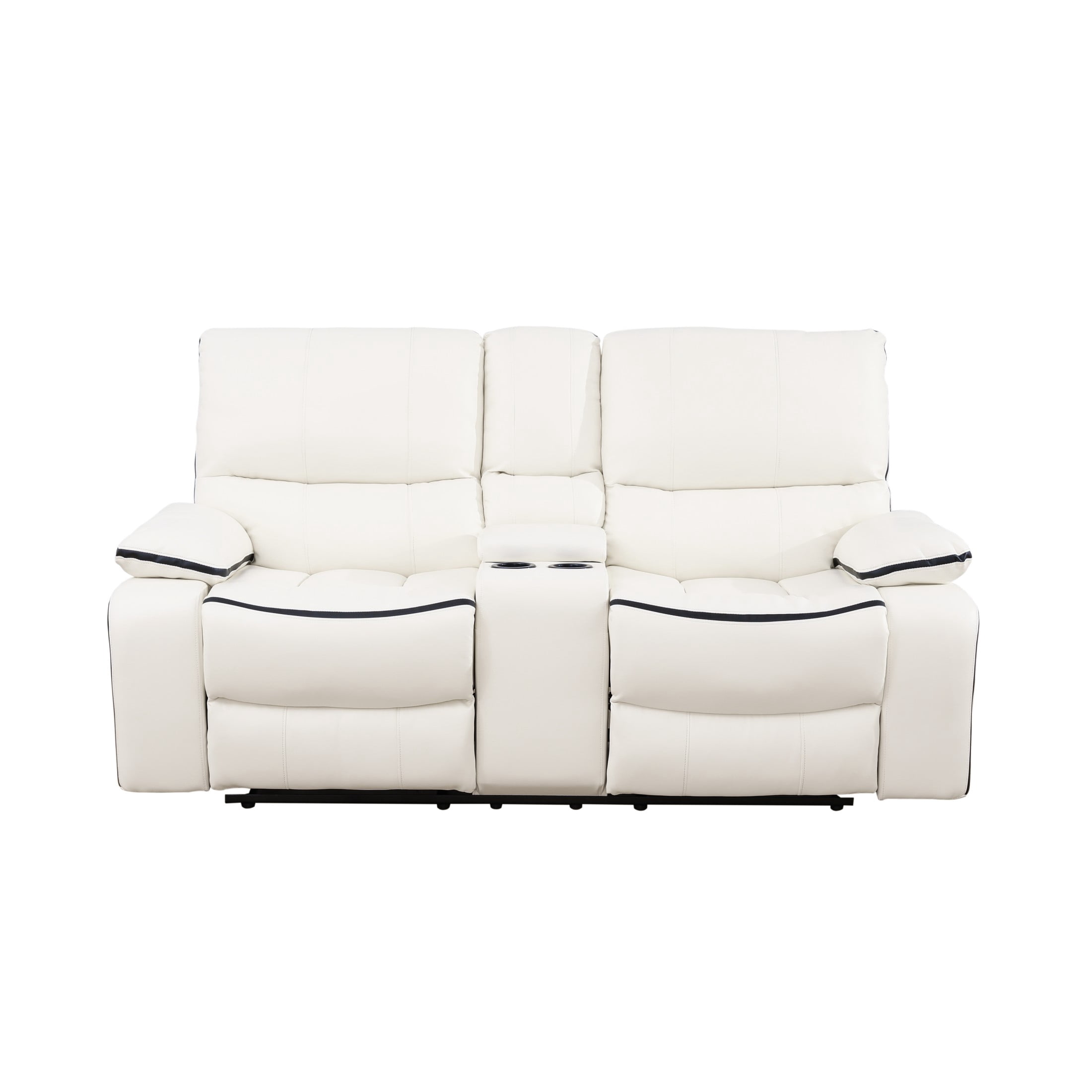 Aukfa Double Recliner Loveseat Sofa, Overstuffed Loveseat with Cupholder for Living Room, White