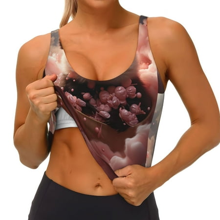 Qokaie Cute Cloud Panda Pattern Womens Scoop Neck Sports Bra Breathable Workout Vest Padded U Back Medium Impact Fitness Gym Yoga Bra Workout Crop Top
