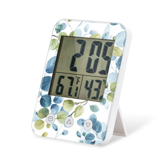 digital hygrometer indoor thermometer with High Accuracy Sensor LCD Display for Kitchen Baby Room Office-Seamless Pattern Of Watercolor Blue And Green Leaves