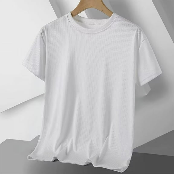 Vetsdori Shirts for Men Solid Color Pullover White Loose Short Sleeve Fashion Breathable Round Neck Mens T-Shirts Travel