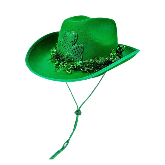 Gyujnb St. Patrick's Day Green Felt Top Hat - Gold Buckle & Shamrock Garland for Irish Festival Party ,One Size