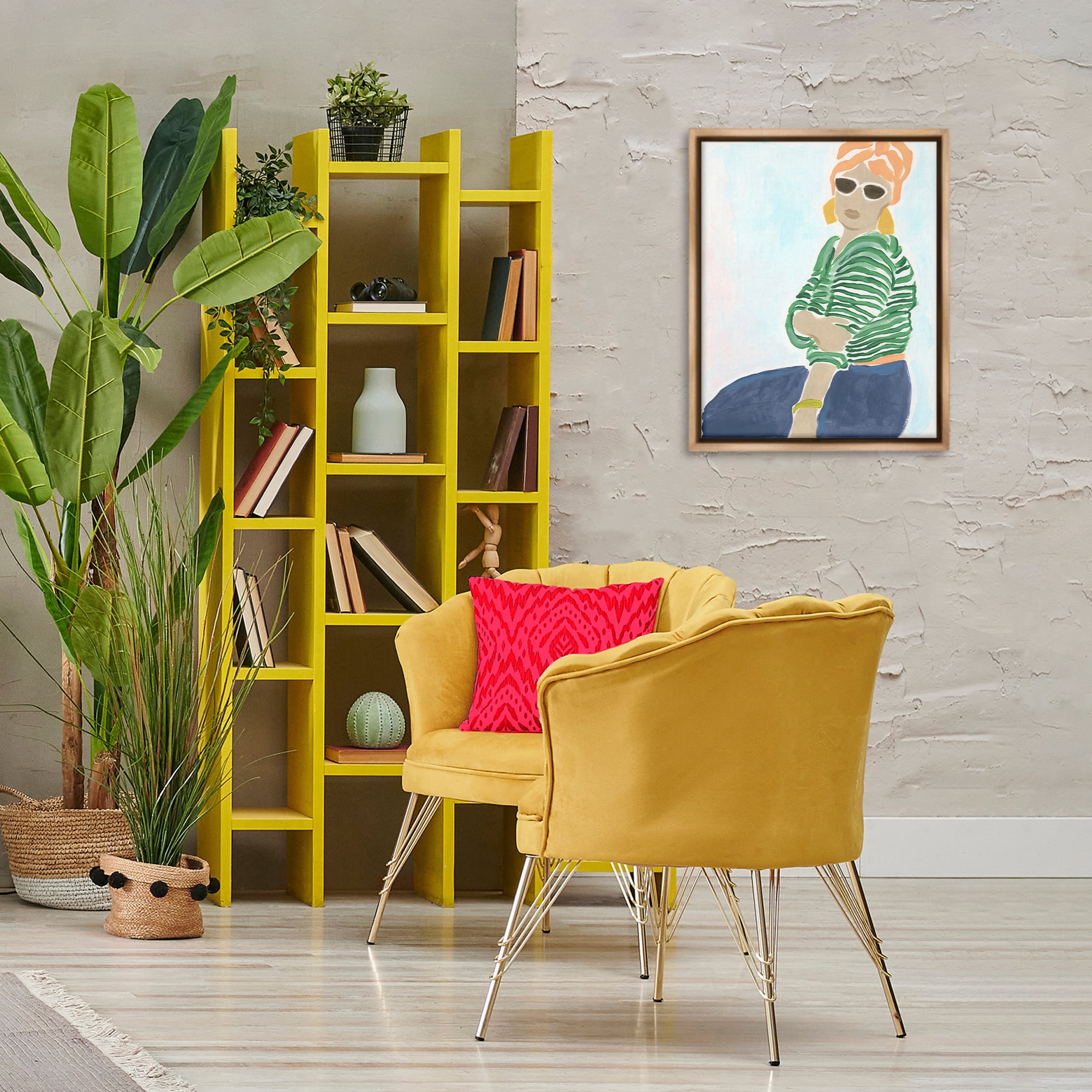 Stupell Industries Beachy Stylish Woman People Painting Brown Floater Framed Canvas Art Print Wall Art, 17 x 21