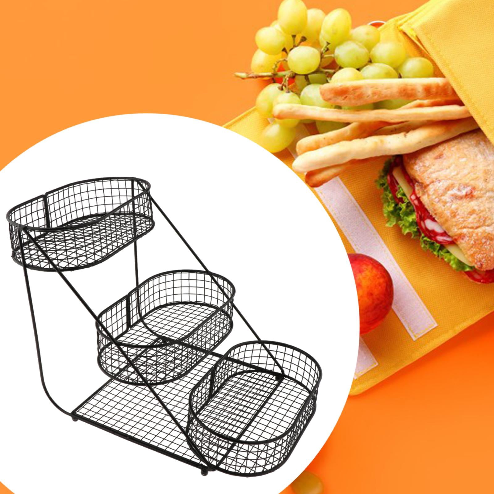 Fiocias 3 Tier Countertop Fruit Basket Space Saver Serving Stand Vegetables Storage Rack black