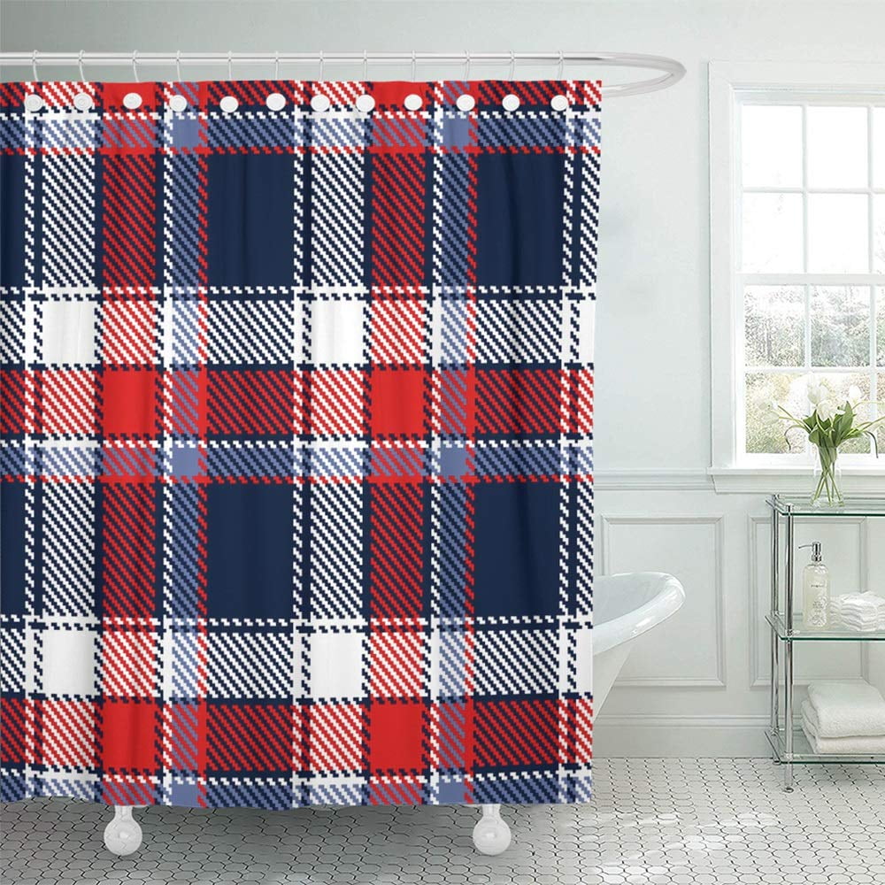 PKNMT Blue Plaid Checkered Pattern Red Geometric Abstract White Modern