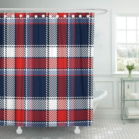 Pknmt Blue Plaid Checkered Pattern Red Geometric Abstract White