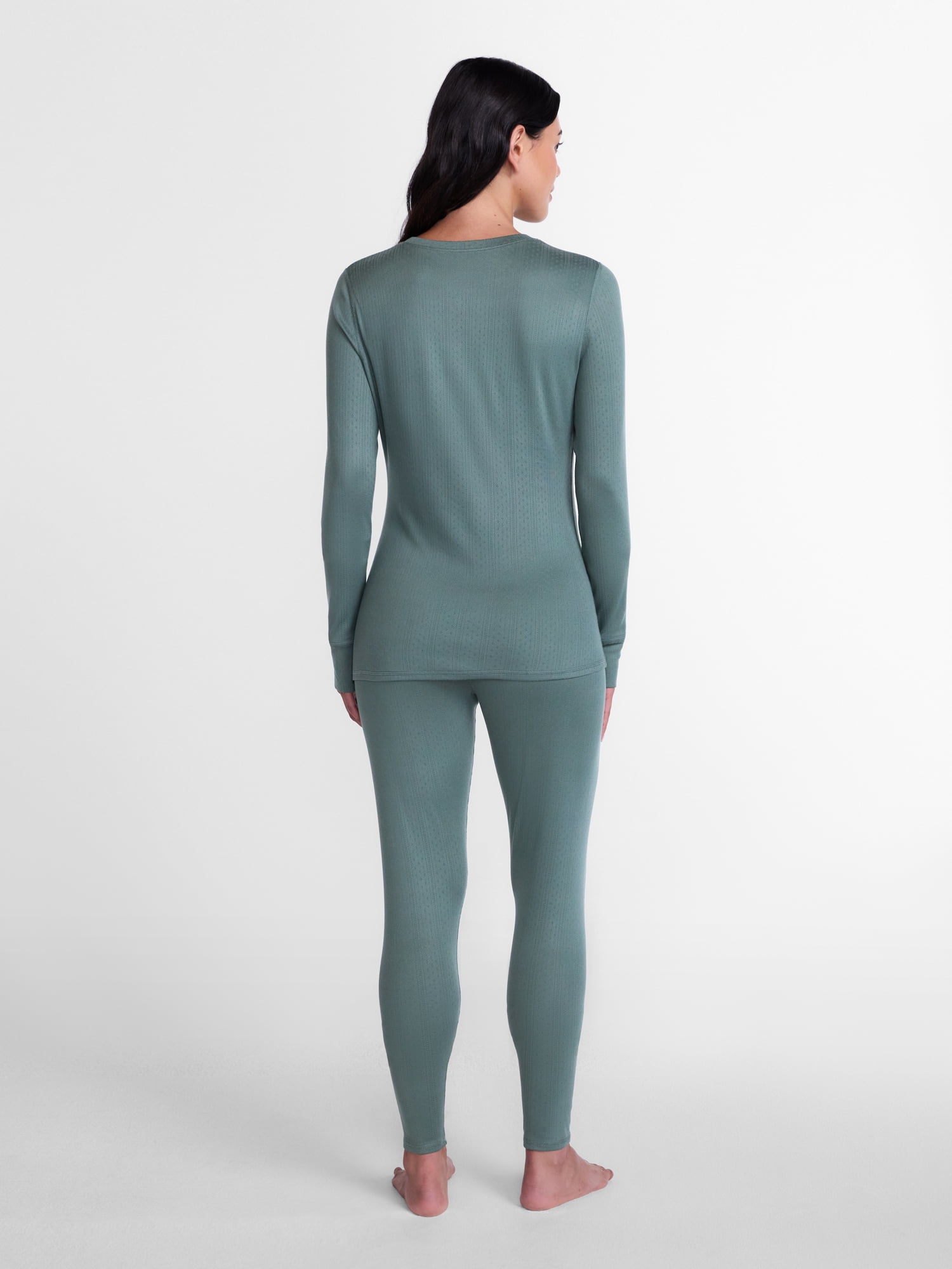 ClimateRight by Cuddl Duds Women's Pointelle Knit 2PC Top and Legging Thermal Base Layer Set, Sizes XS to 4X