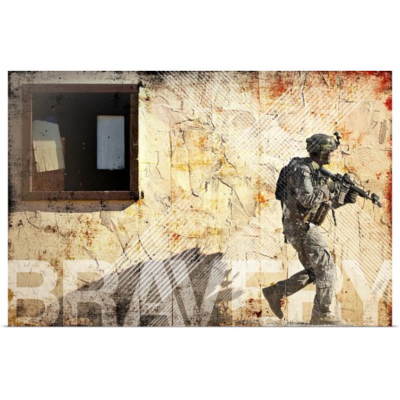 Great BIG Canvas | Rolled Kate Lillyson Poster Print entitled Motivational Grunge Poster: Bravery. A Joint Tactical Air Controller provides