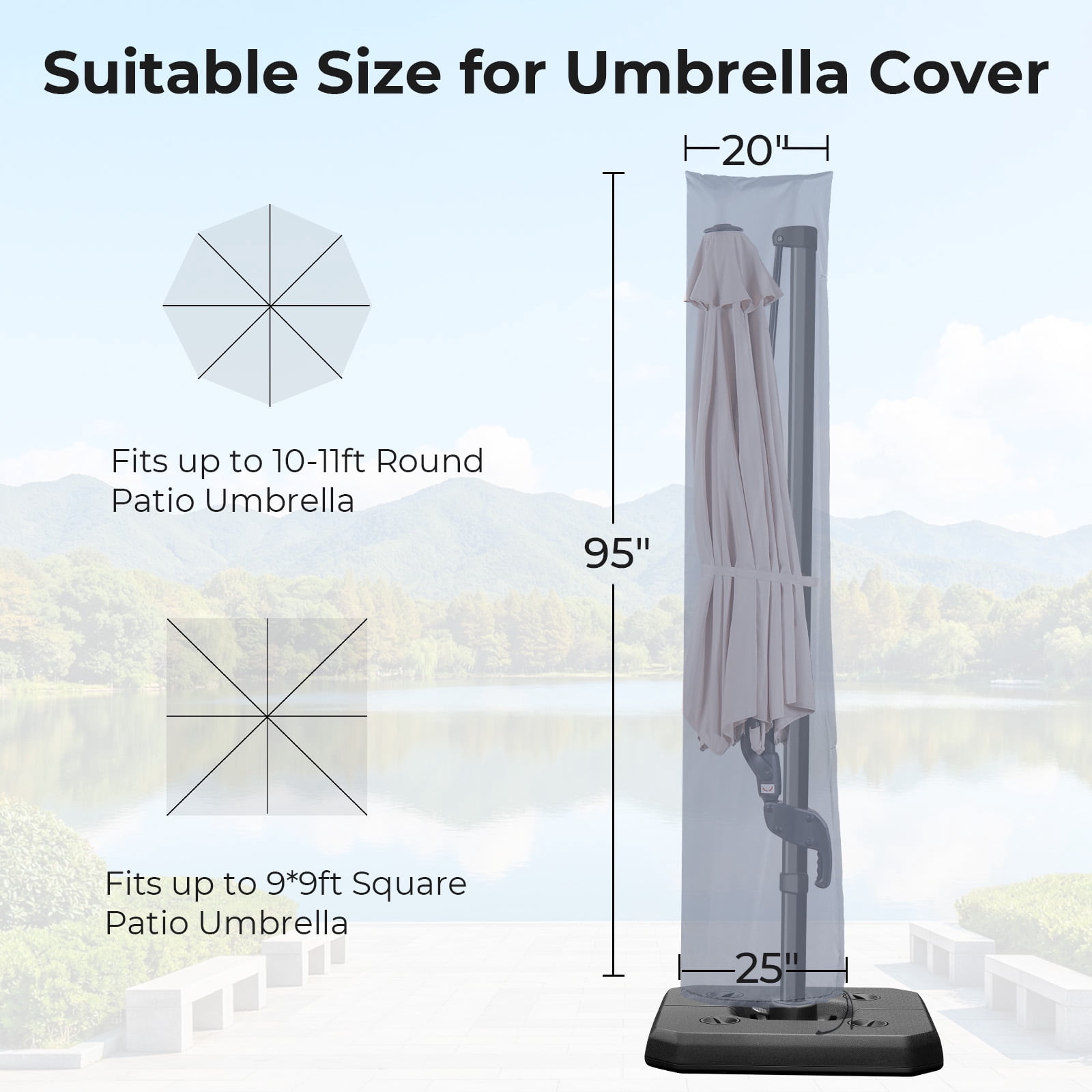 Dovov Patio Umbrella Cover for Outdoor Umbrellas 9ft to 11ft, Waterproof Umbrella Cover Parasol Outdoor Umbrella Cover with Telescopic Support Rod and Zipper