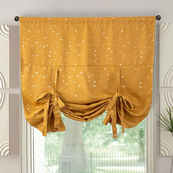 Nvzi-a Blackout Tie Up Shade Window Curtains Star Pattern Darkening Thermal Insulated Window Curtain Adjustable Balloon Curtain for Small Window Rod Pocket (46"x63",Gold)