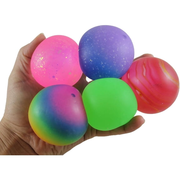 Set of 5 Different Style Sugar Balls - Galaxy/Glitter/Swirl/Rainbow/Solid - Thick Glue/Gel Stretch Ball - Ultra Squishy and Moldable Slow Rise Relaxing Sensory Fidget Stress Toy (Random Colors)