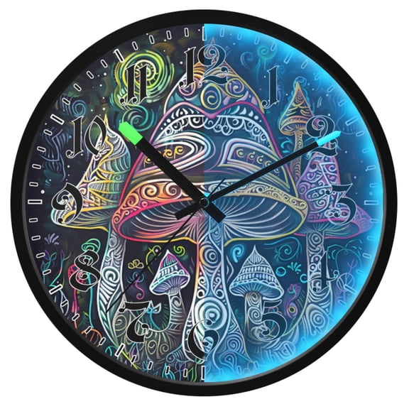Ryvnso Bohomia Ethnic Magic Mushrooms 12 Inch Night Light Wall Clock Luminous Silent Battery Operate Clocks