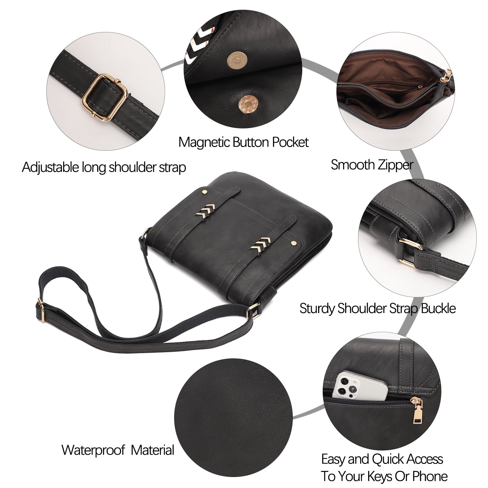 KL928 Crossbody Bags for Women Soft FAUX Leather Wallet Purses Adjustable Strap Medium Shoulder Handbags