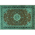 thumbnail image 1 of Ahgly Company Machine Washable Indoor Rectangle Medallion Turquoise Blue Traditional Area Rugs, 7' x 10', 1 of 4