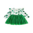 thumbnail image 1 of CNKOO Robe Décontractée Printemps Automne pour Enfants Filles Saint-Patrick Manches Longues Imprimé Trèfle Robe en Tulle Verte 5-6 Ans, 1 of 8