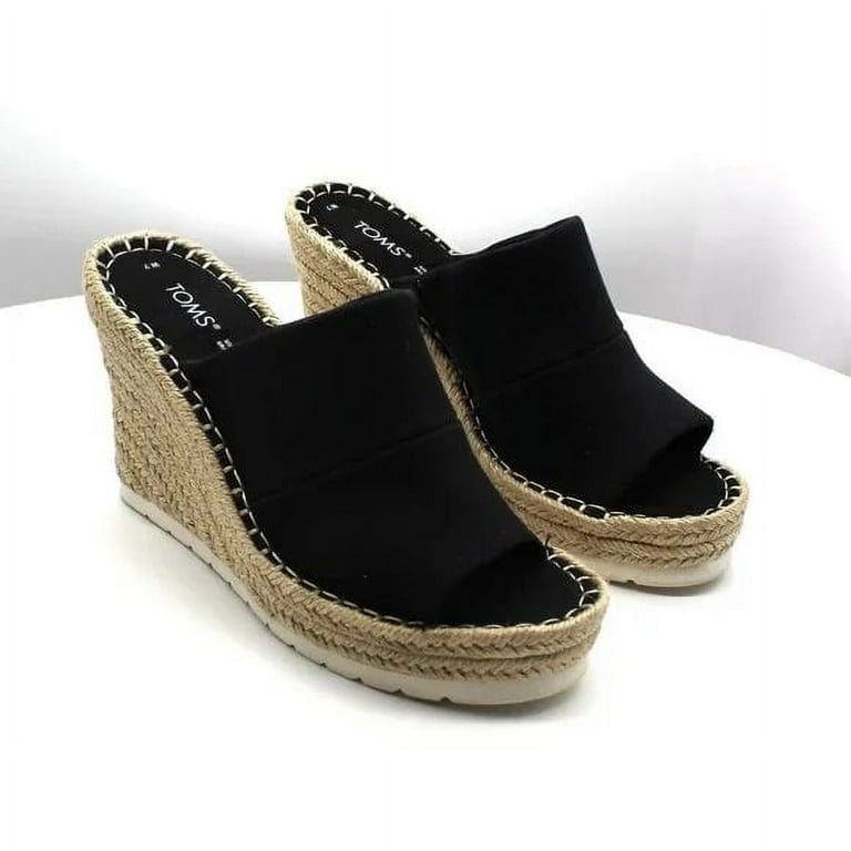 TOMS Women's Black Monica Mule Canvas Wedge Heel Shoes