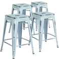 thumbnail image 1 of Commercial Grade 4 Pack 24" High Backless Distressed Green-Blue Metal Indoor-Outdoor Counter Height Stool, 1 of 9