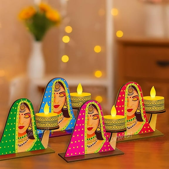 Rajasthani Lady Face Tea Light Candle Holder Set PACK OF 4