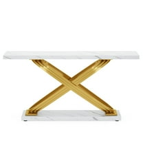 Yardi Yarda 55" Console Table Modern Faux Marble Sofa Entryway Table, White & Gold