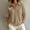 Brown, variant on Women's Collared Short Sleeve Waffle Knit Blouse with Striped Pattern, Comfortable Relaxed Fit Casual Summer Top for Vacation and Daily Wear