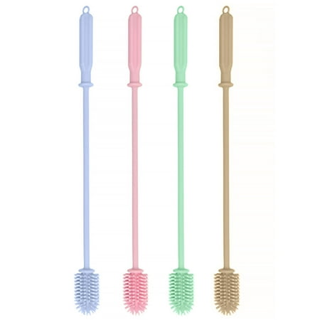 

Citystores Milk Bottle Brush Multi-purpose Long Handle 360 Degree Rotating Soft Dense Bristles Hanging Hole Design Cleaning Silicone Narrow Neck Containers Bottle Washing Brush for Home Grey
