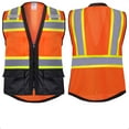 thumbnail image 2 of ProtectX 6 Pockets High Visibility Zipper Front Safety Vest with Reflective Tape Strips, Lightweight & Solid Front Mesh Back, ANSI/ISEA Certified Class 2, Lime Orange-Black - 3X Large, 2 of 7