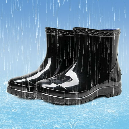 

Cathalem Mens Rain Boots Hardwearing Skidding Patchwork Slip On Waterproof Non Slip Cement Rain Super Comfortable Boots Black 10
