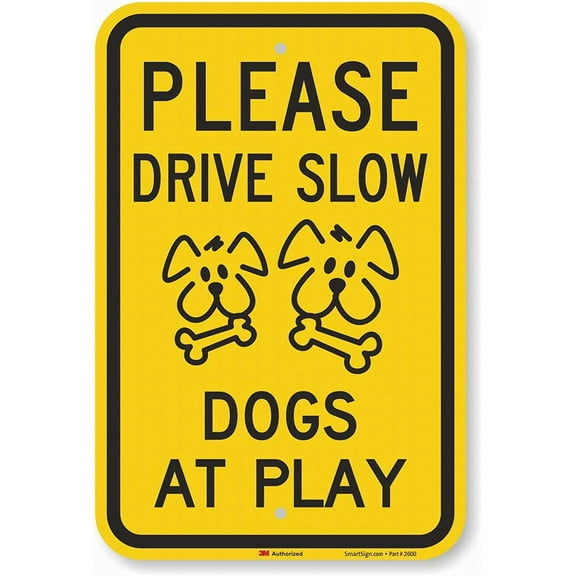 Garage Decor Sign Please Drive Slow-Dogs at Play Safety Sign Caution Warning Sign Tin Metal Decor Sign 8x12