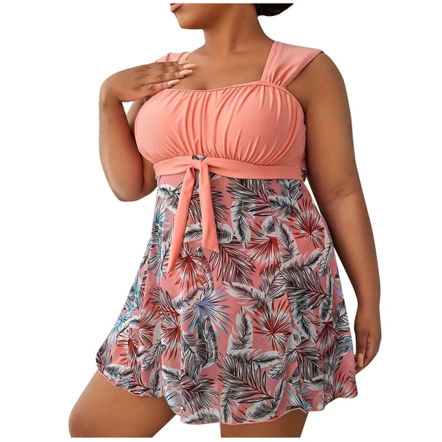 Maillots de Bain pour Femmes Grande Taille, Robe de Bain une Pièce Surdimensionnée Froncée pour Femmes, Robes de Bain Fluides, Maillot de Bain à Encolure Carrée avec Bas L-5TG, Maillots de Bain à Séchage Rapide pour Femme en Liquidation