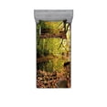 thumbnail image 1 of Ambesonne Landscape Fitted Sheet & Pillow Sham Set, Pine River in Autumn, Twin, Green Yellow Cinnamon, 1 of 3
