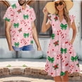 thumbnail image 2 of Uorisanigo Candy Canes Couple Matching Outfit Christmas Bow Button-Down Shirt for Men Men's Short Sleeve Beach Shirt and Womens Midi Dress Size XS V-neck Summer Dresses, 2 of 7