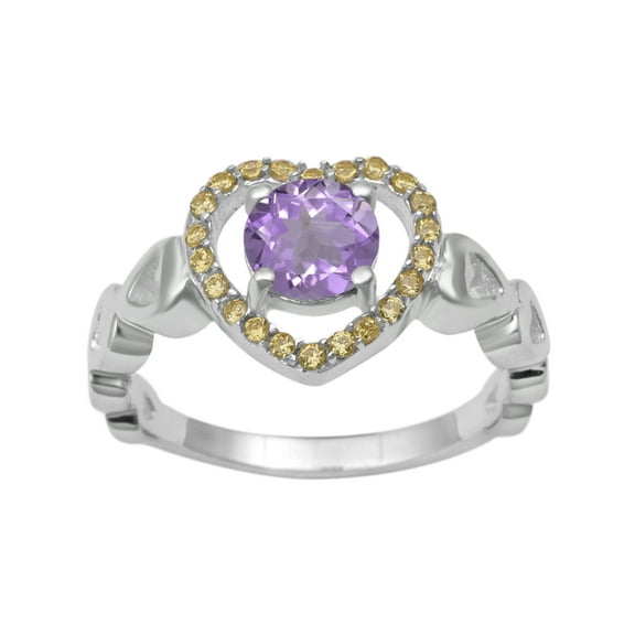 925 Sterling Silver 6mm Pink Amethyst Women Valentines Day Gifts Promise Ring in Open Heart