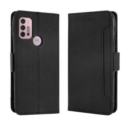 Case for Motorola MOTO G30/G10 Cover Adjustable Detachable Card Holder Magnetic closure Leather Wallet Case - Black