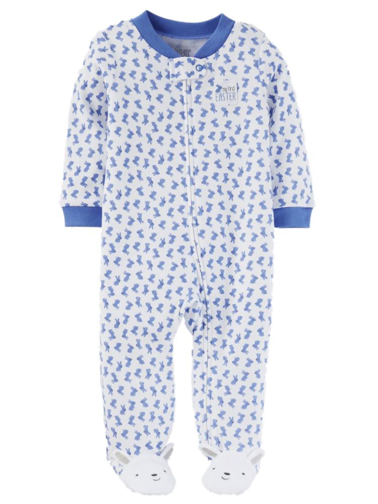 Sleep n Play Baby Girls Blue Bunny Cotton Footed Pajama Sleeper
