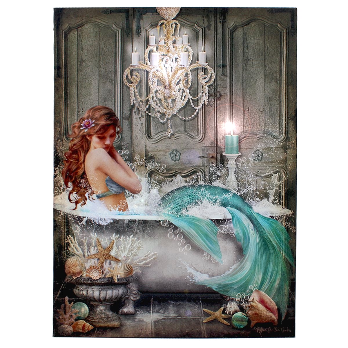 ELC Designs Group Fantasy Mermaid Luxurious Bathtub Lighted Canvas Print  Wall Art Home Décor