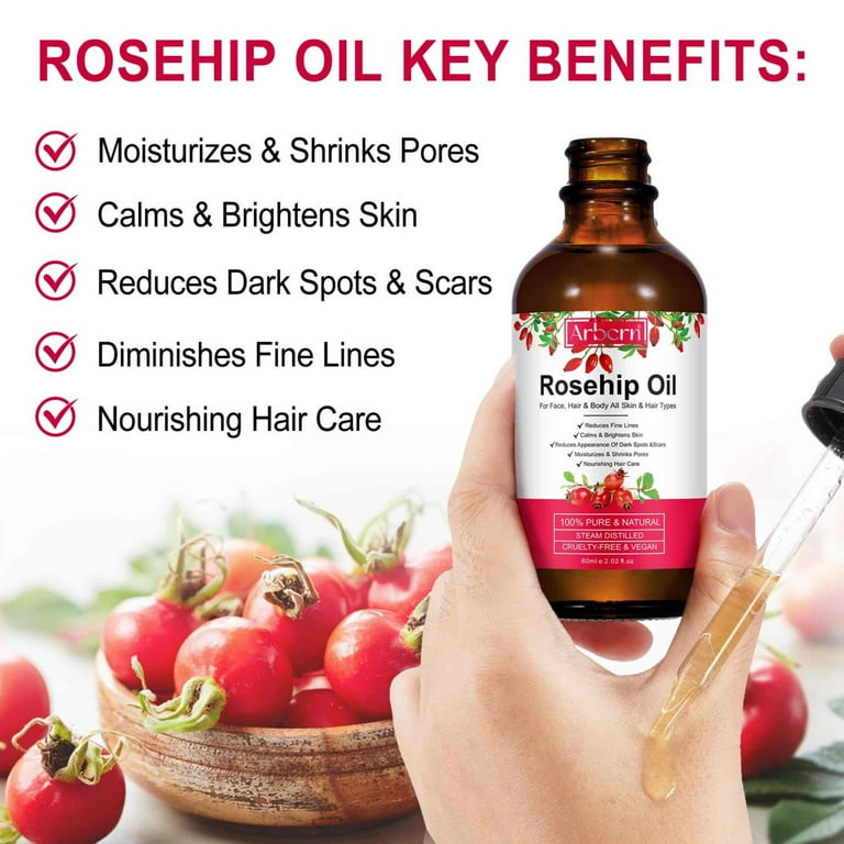 Arbcrn Rosehip Oil 100% Pure & Natural ,for Face - Hair & Body,Anti-Aging  Moisturizer for All Skin Types, 2.02 fl.oz