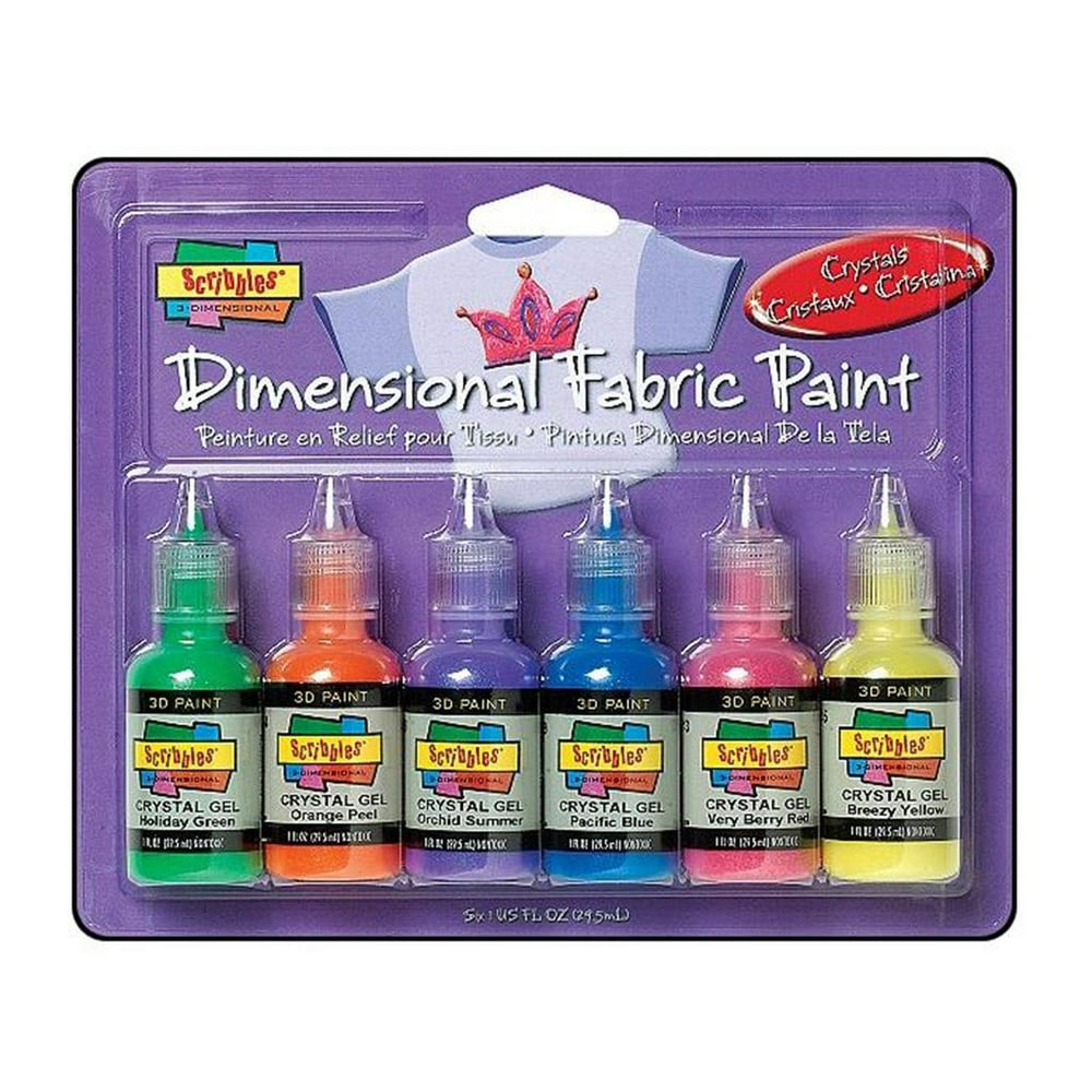Scribbles Fabric Paint Set 3D Crystals 6pc