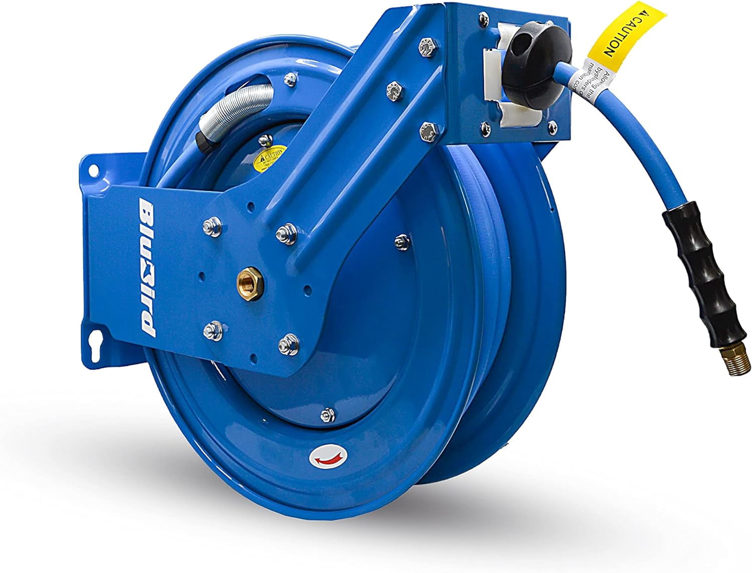 BLUBIRD BBRDA1250 Dual Arm Retractable Hose Reel, 1/2" x 50' Air Hose, 12 Point Ratcheting Gear, Next-Gen Rubber, Lightest, Strongest, Most Flexible, 300 PSI, -50F to 190F Degrees, Polyester Braided