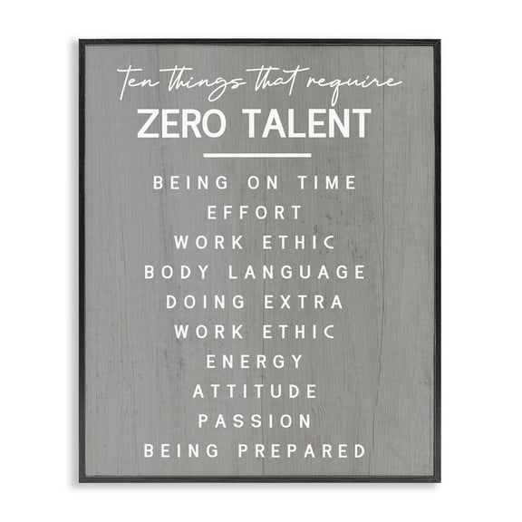 Stupell Industries Motivational Zero Talent Text & Numbers Painting Black Framed Art Print Wall Art, 11 x 14