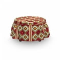 thumbnail image 3 of Boho Ottoman Cover, Oriental Turkish Geometric, 2 Piece Slipcover Set with Ruffle Skirt for Square Round Cube Footstool Decorative Home Accent, Standard Size, Vermilion and Multicolor, by Ambesonne, 3 of 5