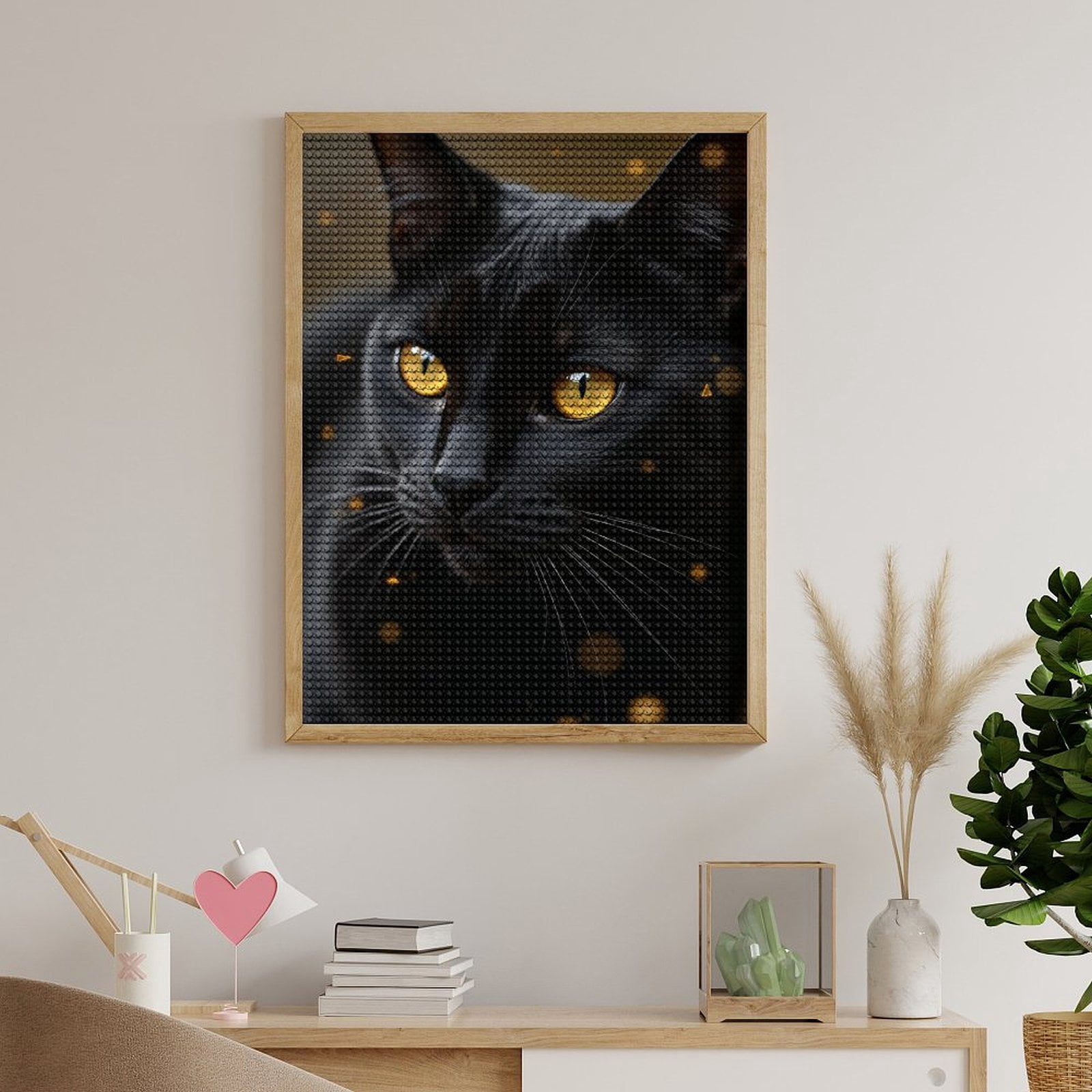 Diamond Art Kits for Adults, Black Cat With Golden Eyes 5D Diamond Painting Kits for Adults Beginners, DIY Full Drill Diamond Painting, Gem Art and Crafts 12x16