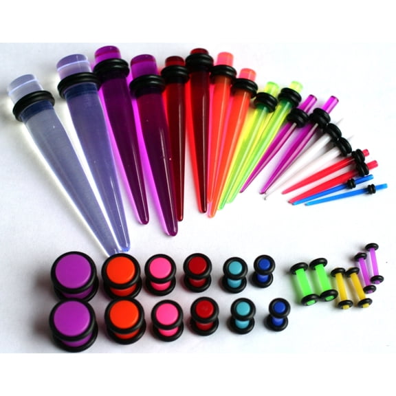 1 36pc UV Tapers Neon Plugs Gauges Ear Stretching Kit 00G-14G gauges