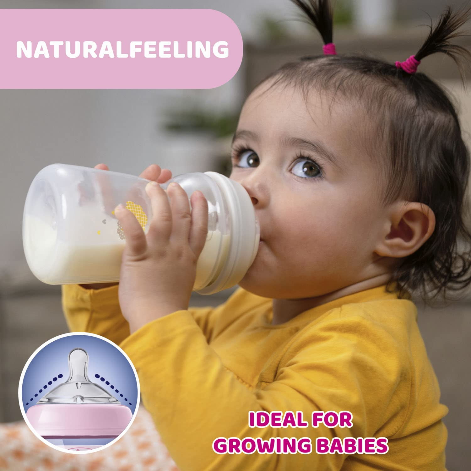 Chicco Natural Feeling 330ml Baby Milk Feeding Bottle&nbsp; 6m+ (Pink)