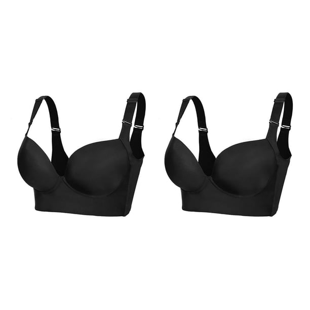 sweethay Sujetador sin aros para mujer, sujetador de realce para mujer, ropa interior ajustable, Bralette suave, lencería moldeadora de masaje Negro 48/110CDE 2Conjunto