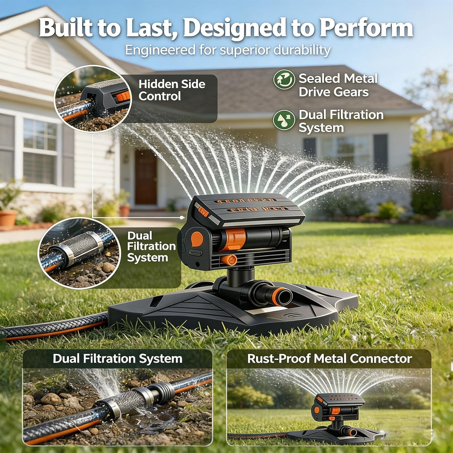 Upgraded 16-Nozzle Oscillating Sprinkler with Dual-Zone Water Timer – Mini Turbo Lawn Sprinkler for Yard & Garden, Adjustable Coverage up to 3,000 sq ft