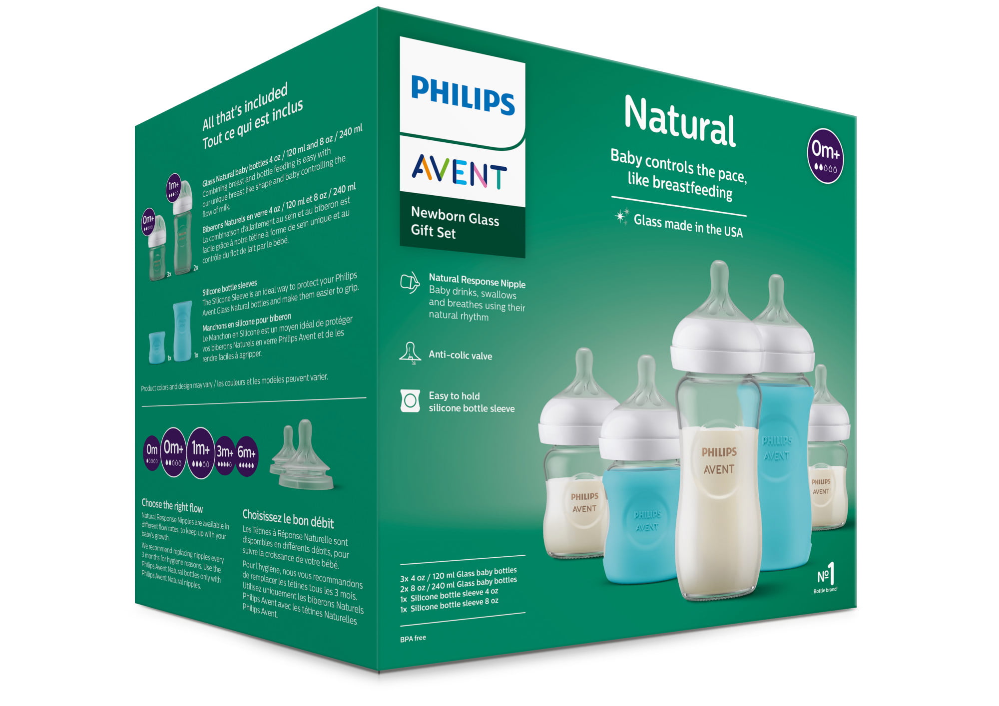 Philips Avent Glass Natural Bottle with Natural Response Nipple Baby Set,  SCD858/01 